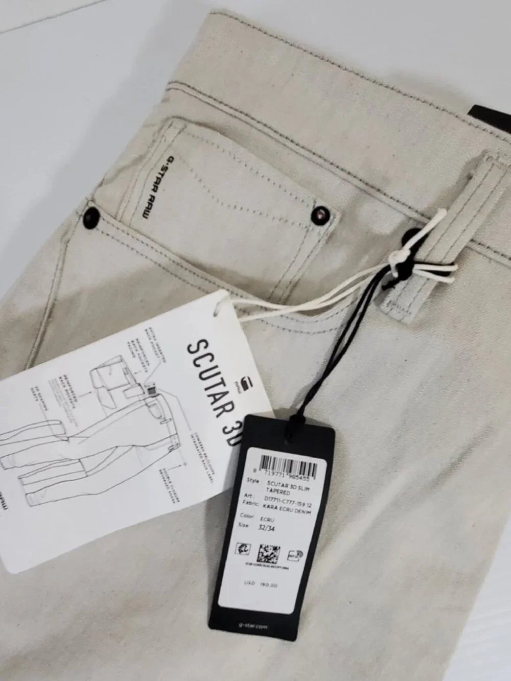 G-STAR RAW SCUTAR 3D SLIM TAPERED DENIM PANT WOMEN'S SIZE W32 L34 COLOR ECRU